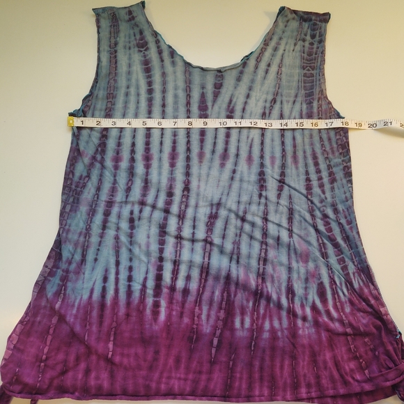 HANDMADE Blue Magenta Tie Dye Cotton Tank Size XLarge - Picture 5 of 6